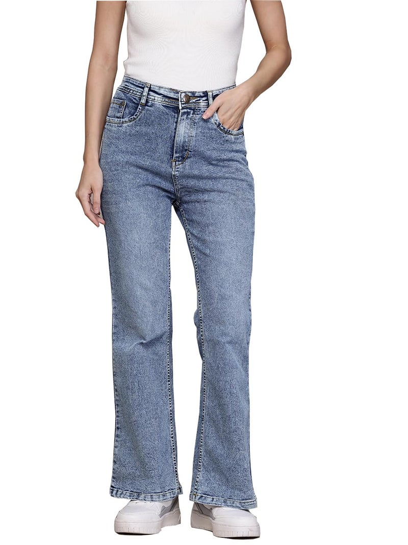 Nifty Women's Denim Stretchable High Waist Flared Jeans (1480_ICE_28_Light_Blue_28) - Image 1
