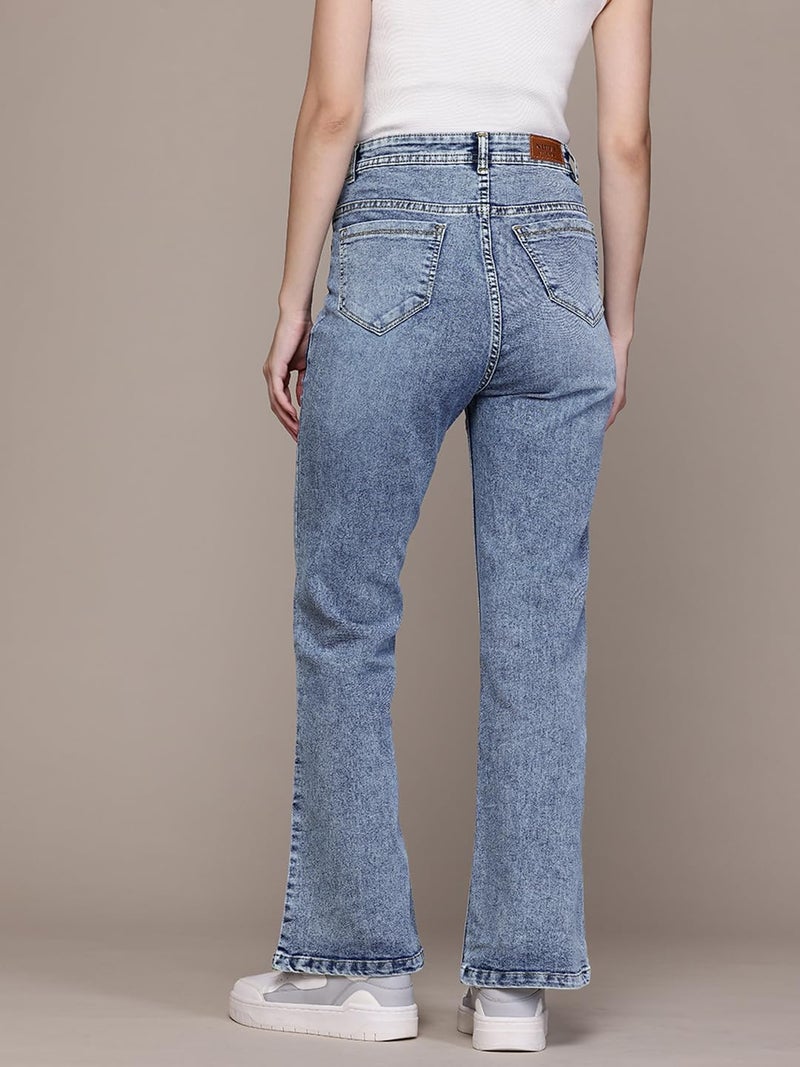 Nifty Women's Denim Stretchable High Waist Flared Jeans (1480_ICE_28_Light_Blue_28) - Image 4