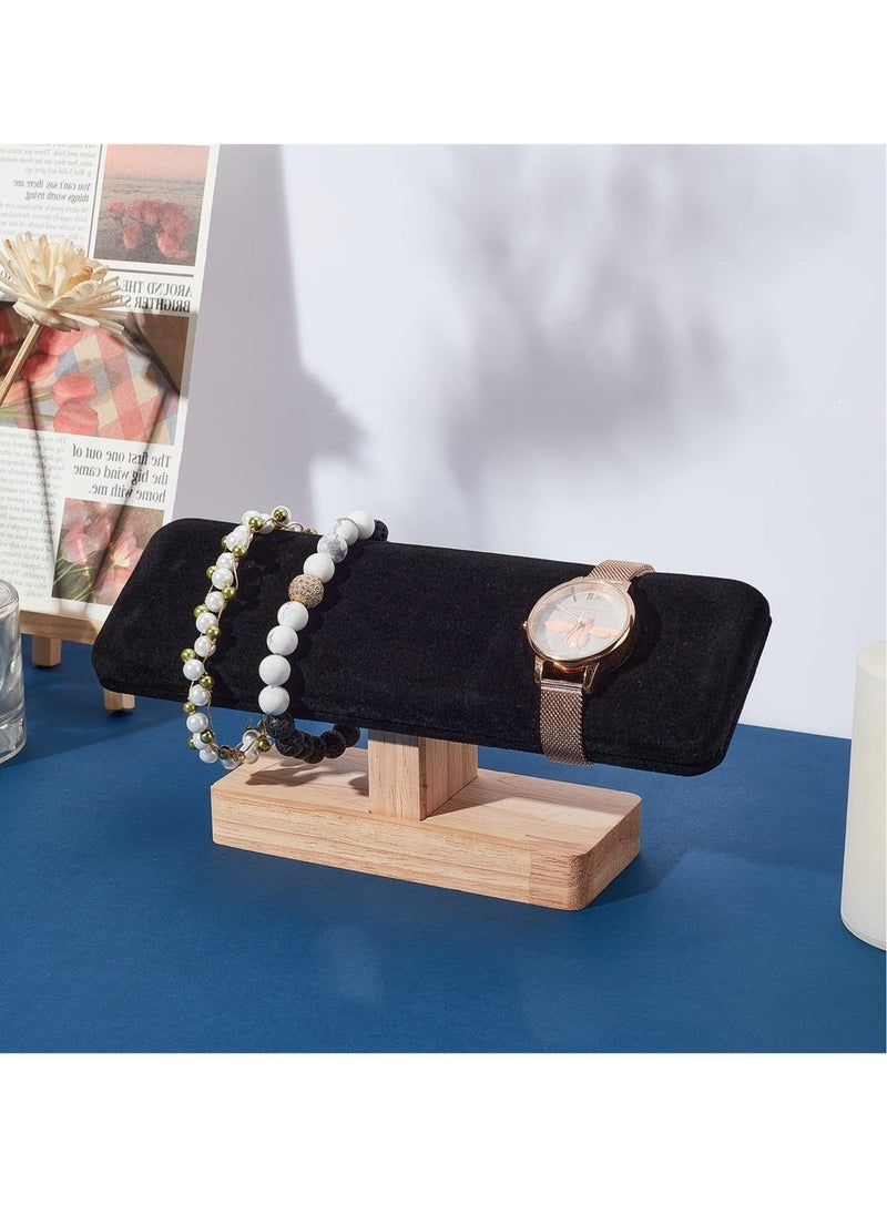 Wooden Watch Display Stand, Black Velvet T-Bar Bracelet Holder Jewelry Organizer Stand Removable Bangle Pendants Anklet Tower Rack for Home Use, Retail Display Selling (Black) - Image 2