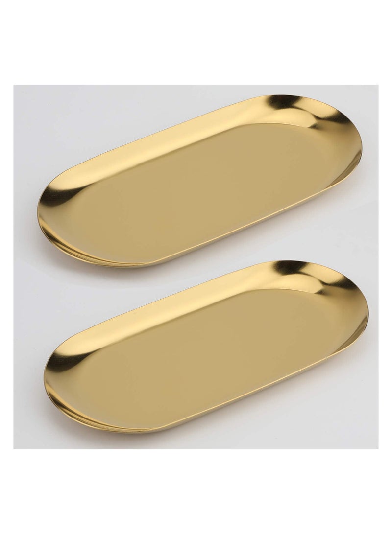 Bukela Decorative Stainless Steel Trays, Set of 2, 7" Tall, Jewelry and Makeup Organizer Trays, Bathroom Organization, Small Storage Trays, Oval, Gold, Oval, - Image 1