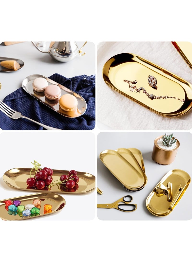 Bukela Decorative Stainless Steel Trays, Set of 2, 7" Tall, Jewelry and Makeup Organizer Trays, Bathroom Organization, Small Storage Trays, Oval, Gold, Oval, - Image 2