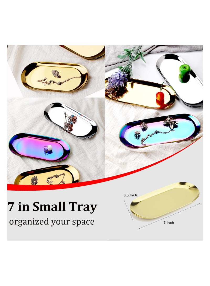 Bukela Decorative Stainless Steel Trays, Set of 2, 7" Tall, Jewelry and Makeup Organizer Trays, Bathroom Organization, Small Storage Trays, Oval, Gold, Oval, - Image 3