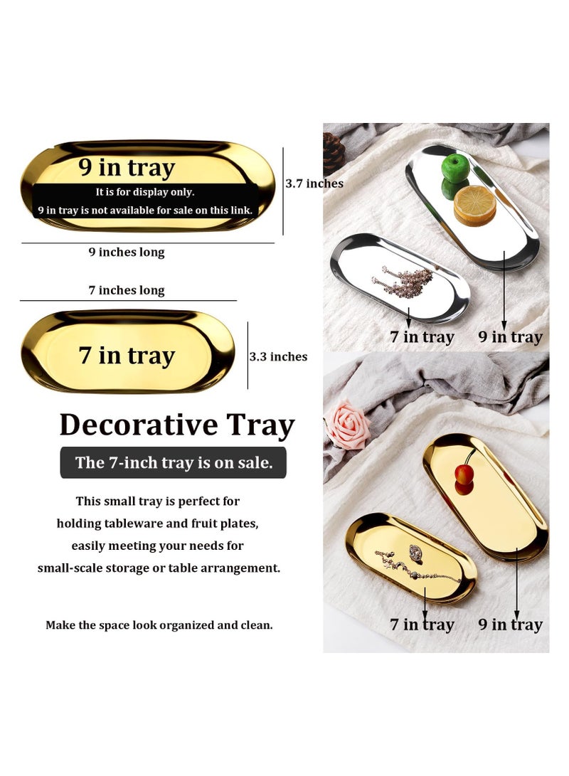 Bukela Decorative Stainless Steel Trays, Set of 2, 7" Tall, Jewelry and Makeup Organizer Trays, Bathroom Organization, Small Storage Trays, Oval, Gold, Oval, - Image 4