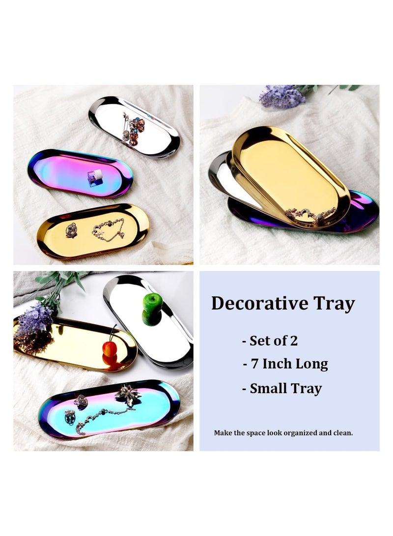Bukela Decorative Stainless Steel Trays, Set of 2, 7" Tall, Jewelry and Makeup Organizer Trays, Bathroom Organization, Small Storage Trays, Oval, Gold, Oval, - Image 5
