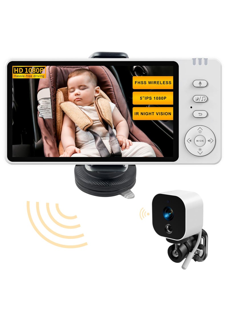 CoddleBaby Baby Car Mirror Camera with 5'' 1080P IPS Display, Night Vision, Wide View Backseat Camera for Rear-Facing Infant Car Seat - Image 1