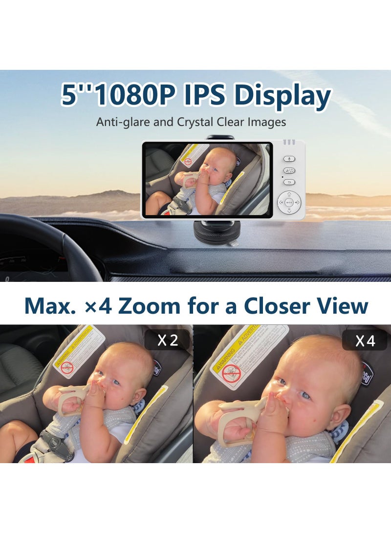 CoddleBaby Baby Car Mirror Camera with 5'' 1080P IPS Display, Night Vision, Wide View Backseat Camera for Rear-Facing Infant Car Seat - Image 4