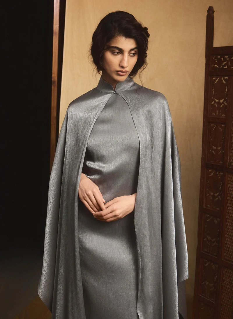 Lichi  Metallic fabric maxi dress with long cape for Women | Best Price UAE