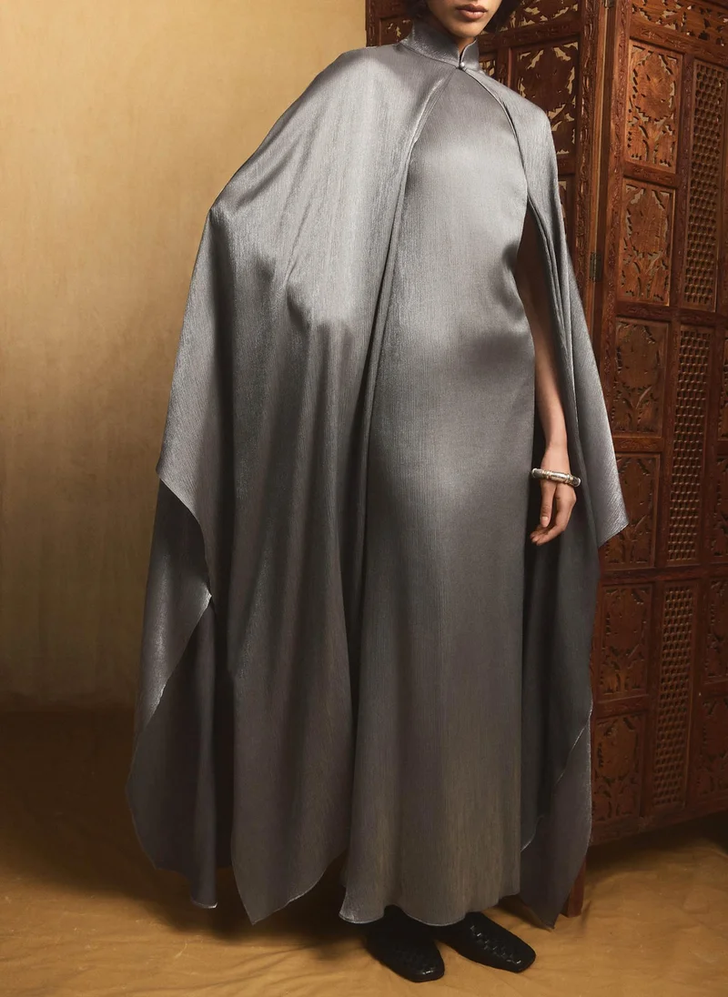 Lichi  Metallic fabric maxi dress with long cape for Women | Best Price UAE