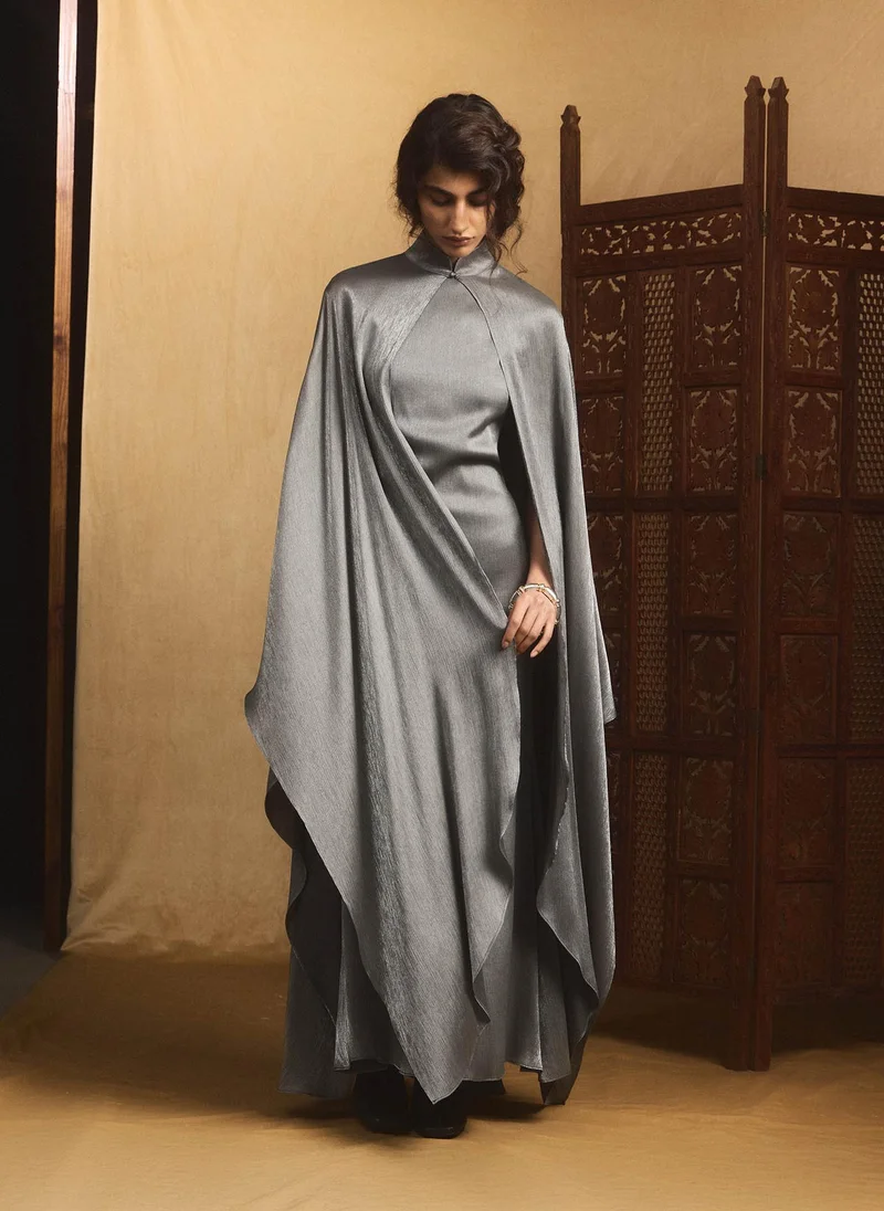 Lichi  Metallic fabric maxi dress with long cape for Women | Best Price UAE