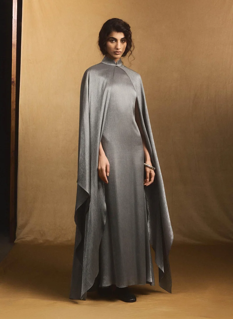 Lichi  Metallic fabric maxi dress with long cape for Women | Best Price UAE