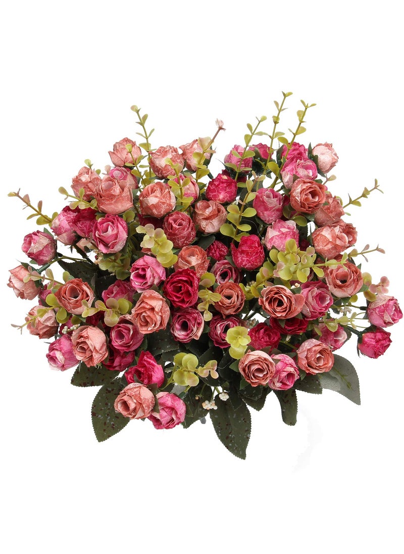 Flojery Flojery 21 Heads Silk Rose Bouquet Artificial Flowers Mini Rose for DIY Wedding Bouquets Centerpieces Bridal Shower Party Home DecorationsPack of 4 Rose Red 