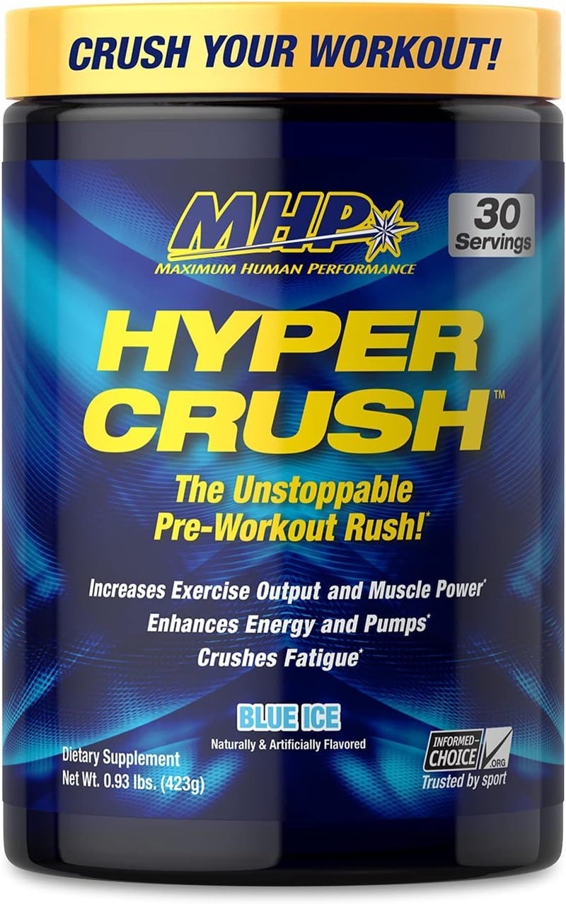 Maximum Human Performance MHP HYPER CRUSH Pre Workout energy drink creatine beta alanine nitric oxide pump citrulline AKG 30 Servings Blue Ice 1488 Ounce - Image 4