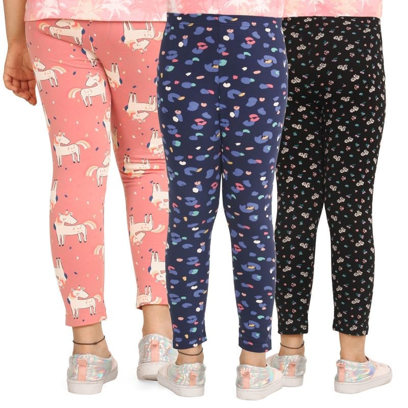ARIEL Girls Cotton Printed Regular Fit Non-Transparent Ankle Length Leggings(AR-G-Leg-P3-45-(blFlo+BGE+bluPri)_010_Multicolor_4 Years - 5 Years) - Image 2