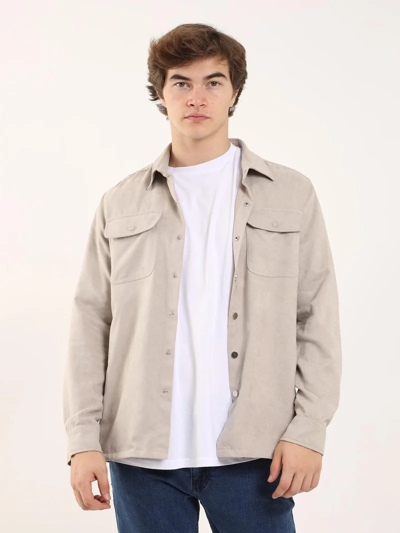 Dufy Beige Men's Regular Fit Brent Collar Long Sleeve Shirt