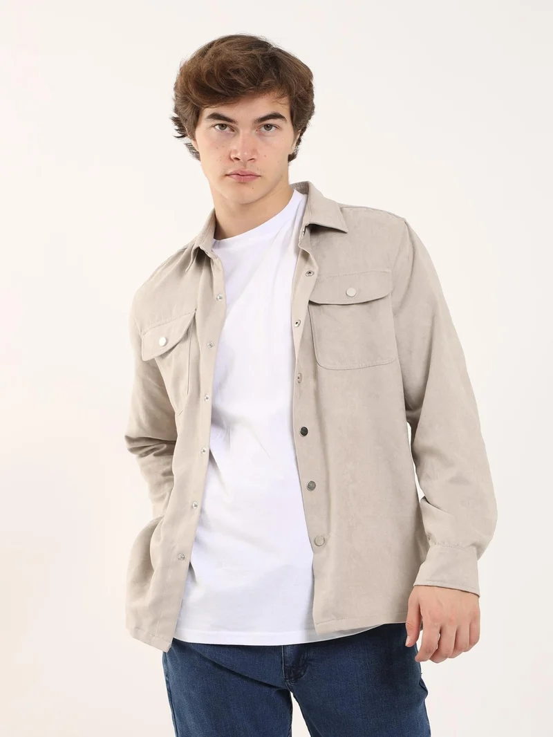Dufy Beige Men's Regular Fit Brent Collar Long Sleeve Shirt