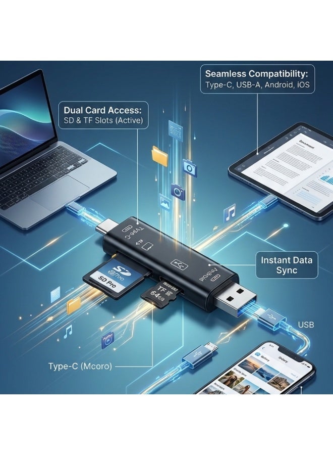 5-in-1 OTG Card Reader Multi Device SD TF USB Adapter with Multi-Platform Support - Image 4