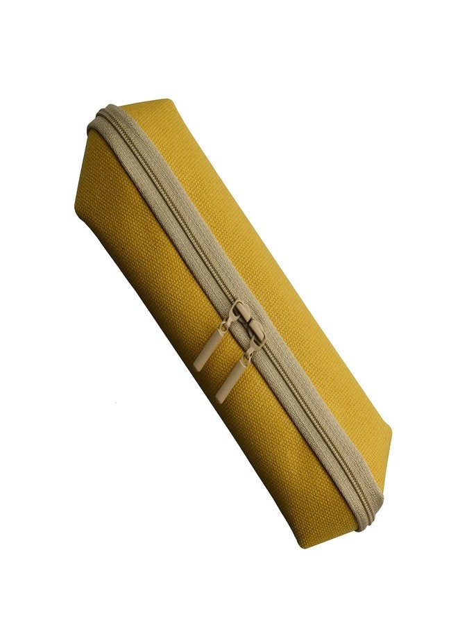enyuwlcm Canvas Stationery Stylish Small Pencil Pouch and Slim Pencil Case with 2 Zippers 1 Pack Yellow - Image 1