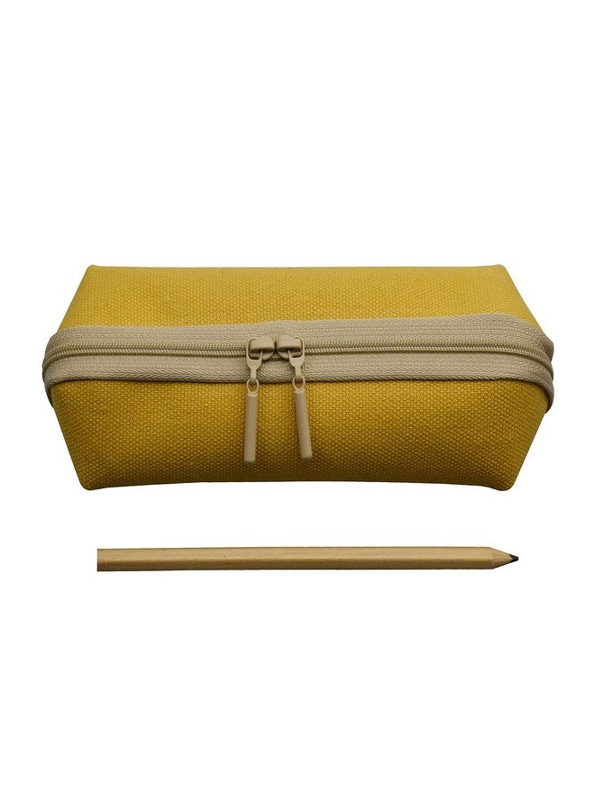 enyuwlcm Canvas Stationery Stylish Small Pencil Pouch and Slim Pencil Case with 2 Zippers 1 Pack Yellow - Image 3