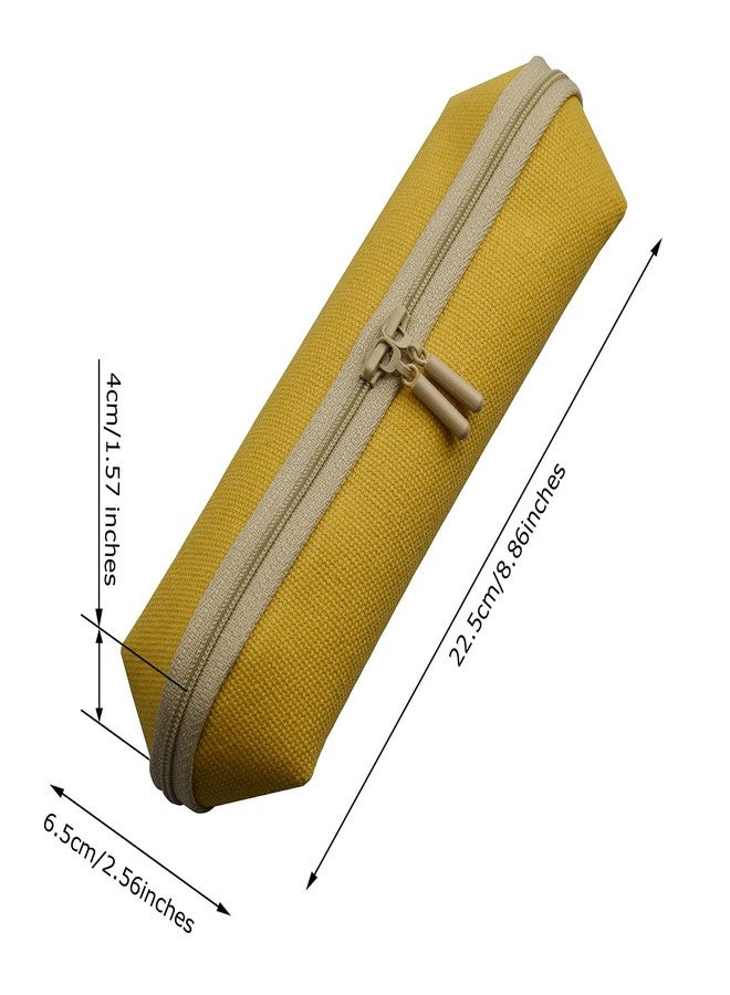 enyuwlcm Canvas Stationery Stylish Small Pencil Pouch and Slim Pencil Case with 2 Zippers 1 Pack Yellow - Image 2