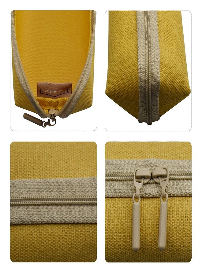 enyuwlcm Canvas Stationery Stylish Small Pencil Pouch and Slim Pencil Case with 2 Zippers 1 Pack Yellow - Image 5