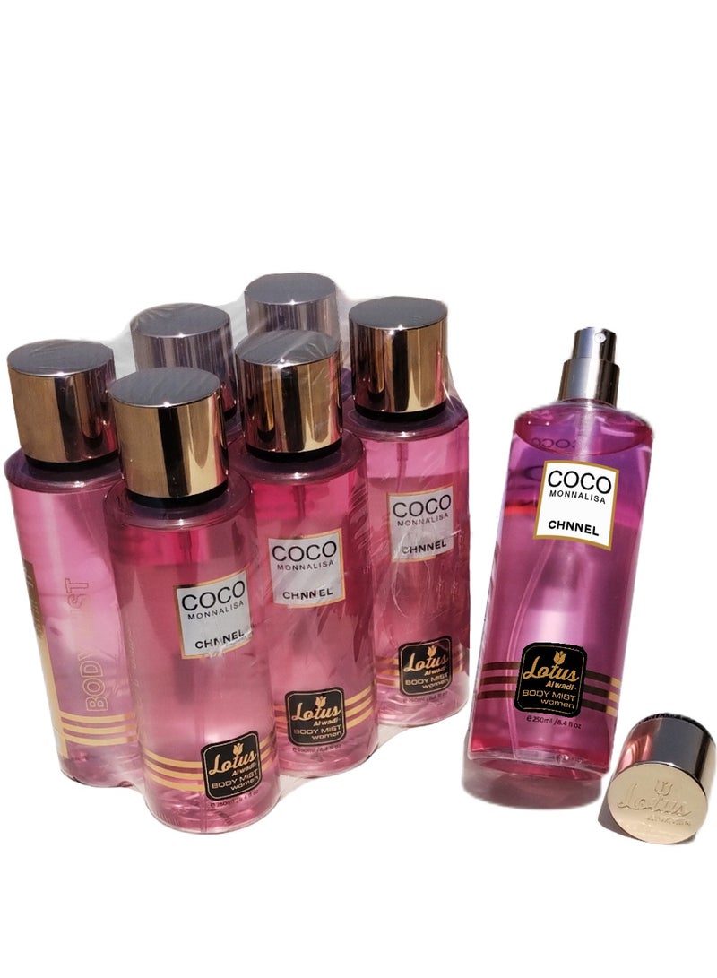 Lotus Alwadi Lotus AlWadi Coco Monnalisa Fragrance, Body Mist Women signature Collection, 8.4 Ounce (6 piece Gift Set)  - Image 1