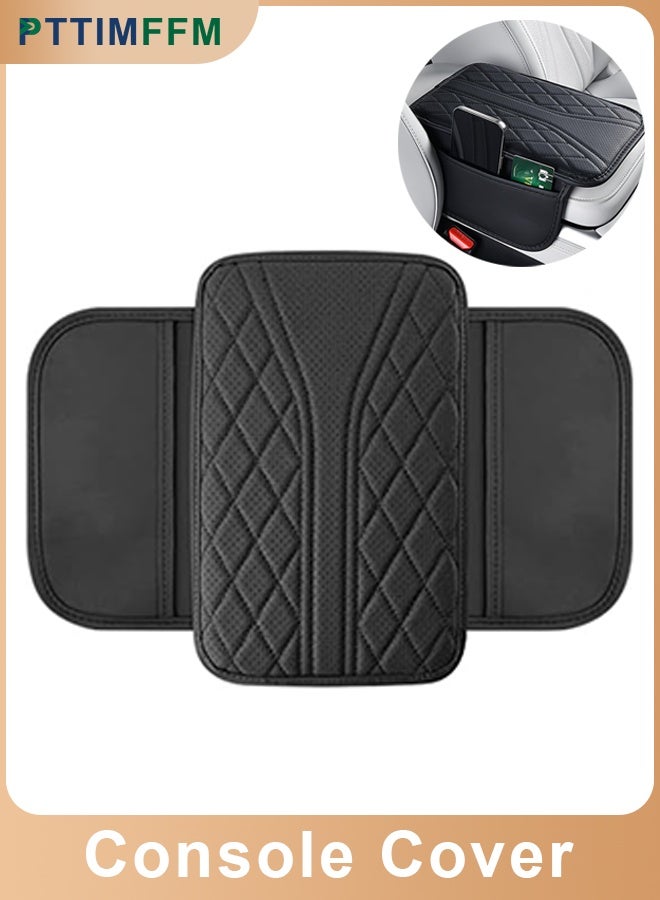PTTIMFFM Car Center Console Cover with 2 Storage Pockets, Premium Nappa Leather Armrest Cushion Pad, Waterproof & Scratch-Resistant Interior Protector for SUV, Sedan, Truck - Image 1