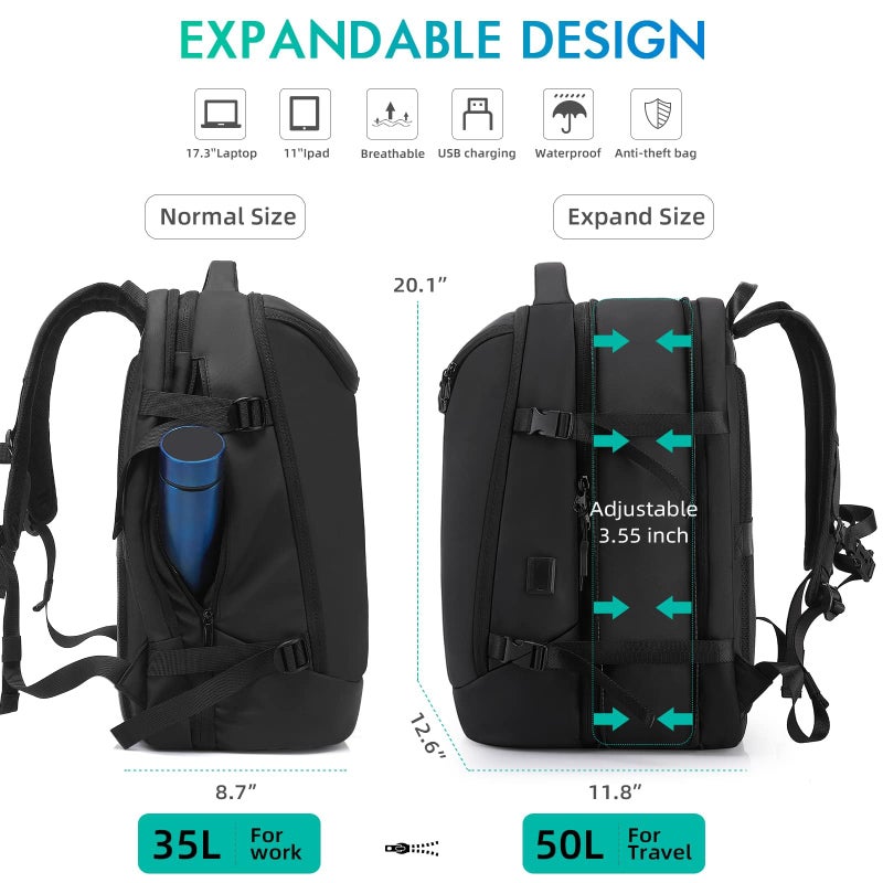 TANGCORLE Travel Carry on Backpack 50L Expandable Flight Approved Backpacks 17.3 inch Laptop and USB Charging Port bags Water Resistant Business Back Pack for Women & Men - Image 5