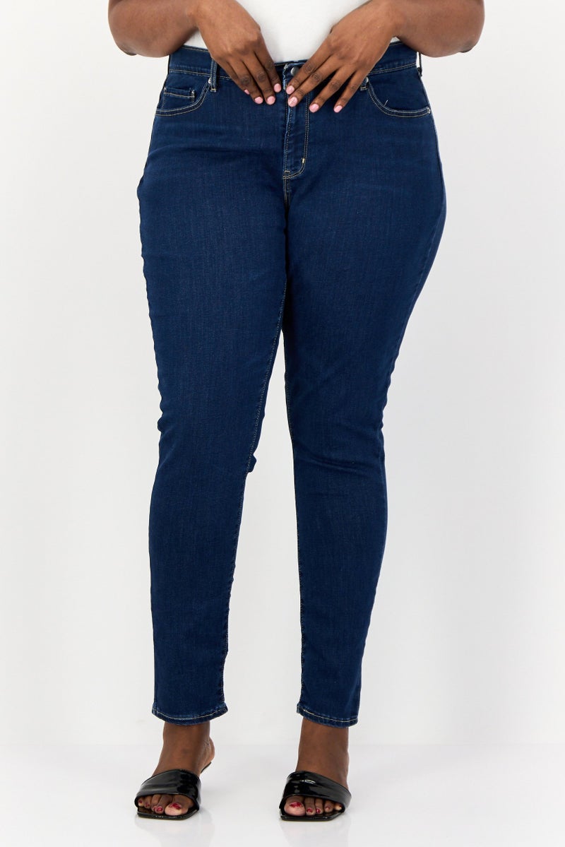 Levi's جينز نسائي بقصة منحنية، خصر عالي، غسلة داكنة، أزرق غامق - Image 1