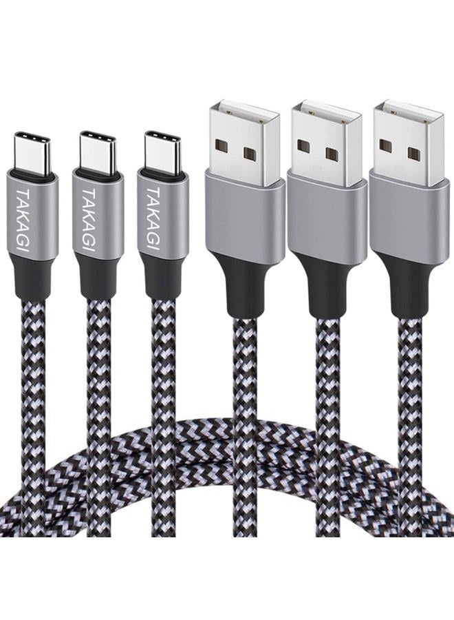 TAKAGI USB Type C Cable 3A Fast Charging, (3-Pack 6feet) USB-A to USB-C Nylon Braided Data Sync Transfer Cord Compatible with Galaxy S10 S10E S9 S8 S20 Plus, Note 10 9 8 and Other USB C Charger - Image 1