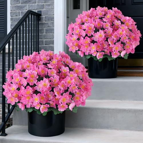 Juxdp 2 Sets of Artificial Camellia Topiary Ball Trees - Fake Flower Potted Plants, UV Resistant Faux Camellia Potted Bushes for Front Door, Farmhouse, Porch, Garden, Outdoor Decoration (Pink) - Image 1