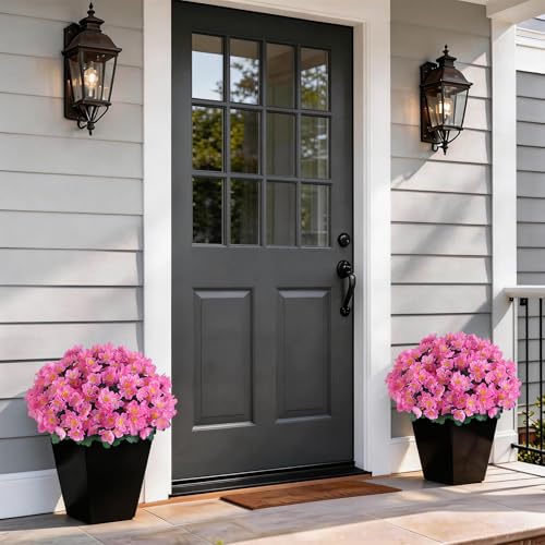 Juxdp 2 Sets of Artificial Camellia Topiary Ball Trees - Fake Flower Potted Plants, UV Resistant Faux Camellia Potted Bushes for Front Door, Farmhouse, Porch, Garden, Outdoor Decoration (Pink) - Image 3