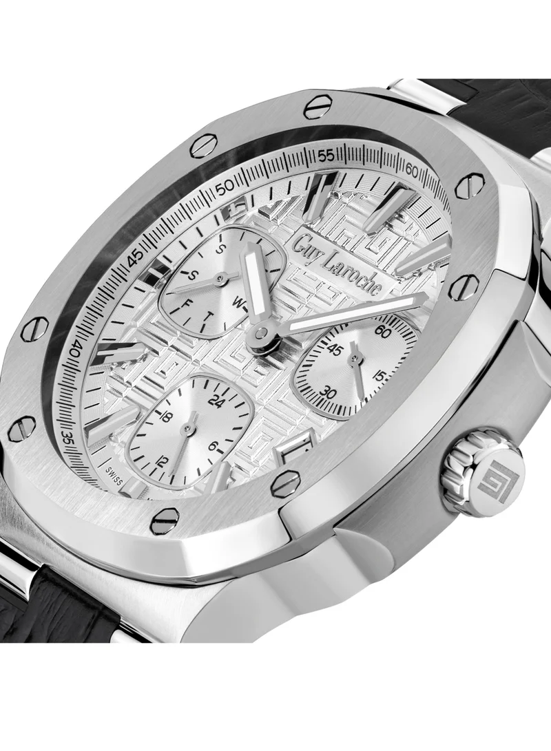Guy Laroche Charlie Watch for Men with Black Genuine Leather Strap 45 mm 5 Atm