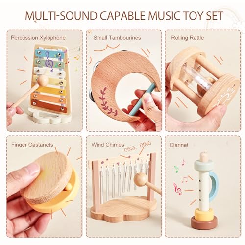 Smartwo Baby Montessori Musical InstrumentsWooden Percussion Xylophone Musical Toys for ToddlersSensory Toys for 18 Month OldKids Preschool EducationalBirthday Gift for Ages 2 3 - Image 5