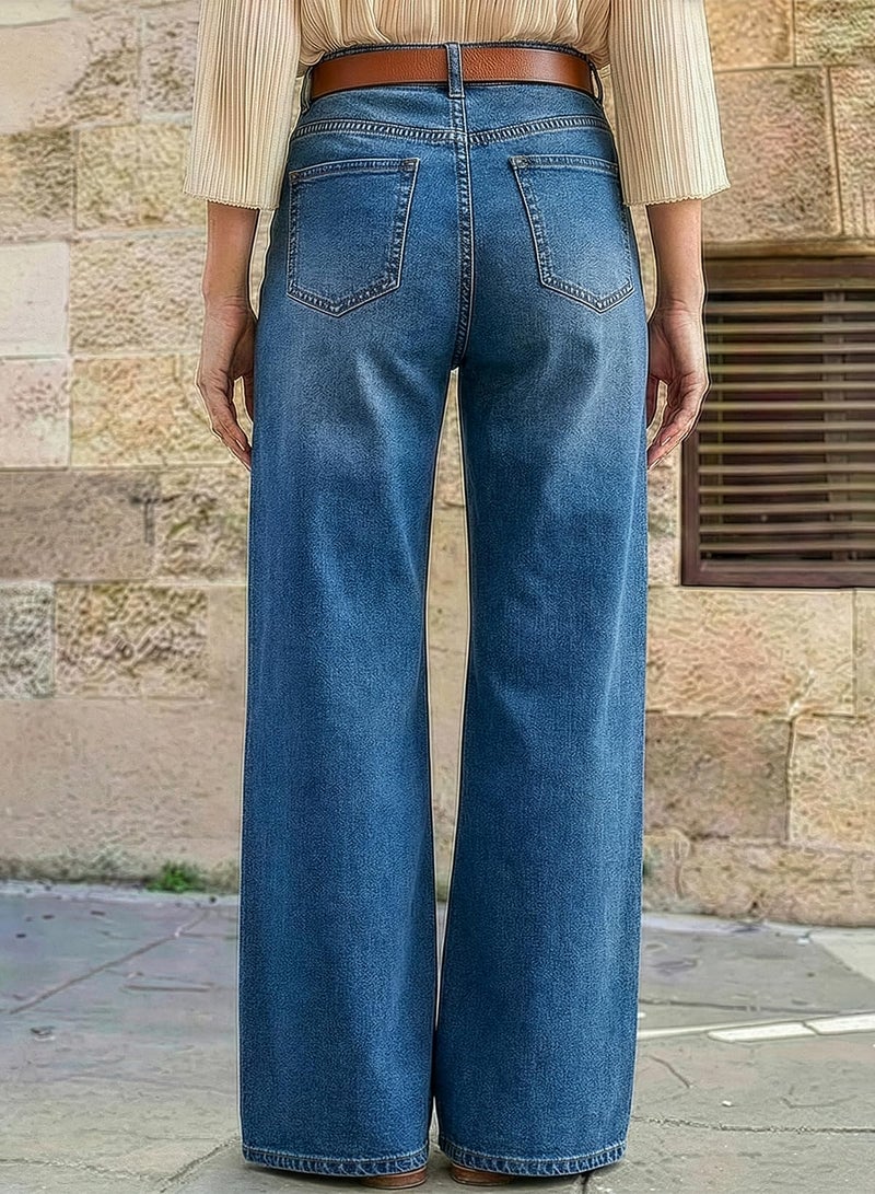 Dokotoo Wide Leg Jeans for Women Trendy Loose Stretchy Straight Wide Leg Casual High Waisted Baggy Jeans Denim Pants Blue Size 12 - Image 2
