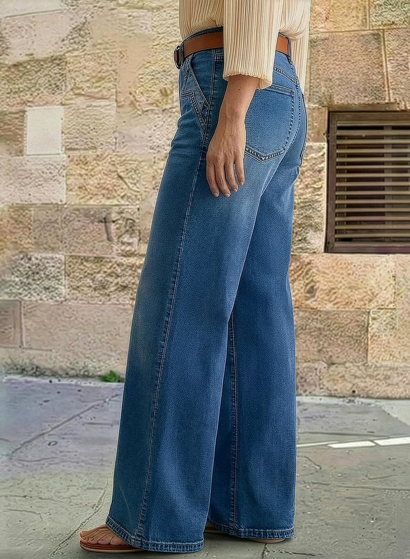 Dokotoo Wide Leg Jeans for Women Trendy Loose Stretchy Straight Wide Leg Casual High Waisted Baggy Jeans Denim Pants Blue Size 12 - Image 3