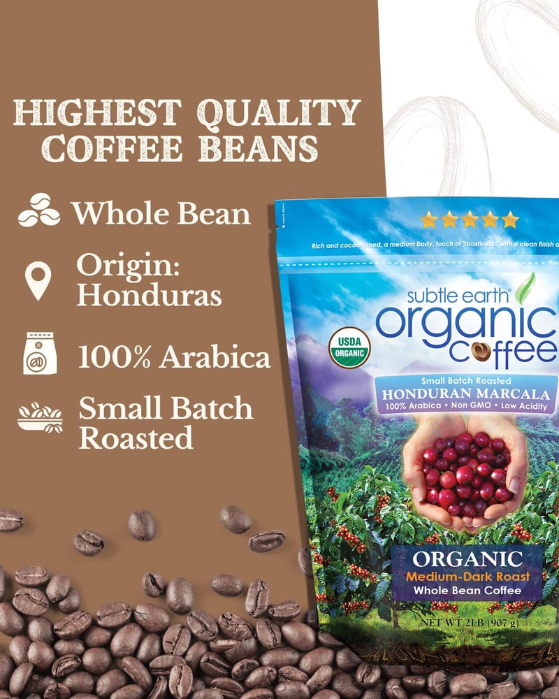 Cafe Don Pablo 2LB Subtle Earth Organic Coffee - Medium-Dark Roast - Whole Bean Coffee - 100% Arabica Beans - Low Acidity and Non-GMO - 2lb bag - Image 2