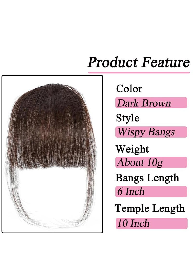 general Clip in Bangs 100% Real Human Hair Extensions Clip on Wispy Bangs for Women Fringe with Temples Hairpieces Dark Brown Color - Image 2