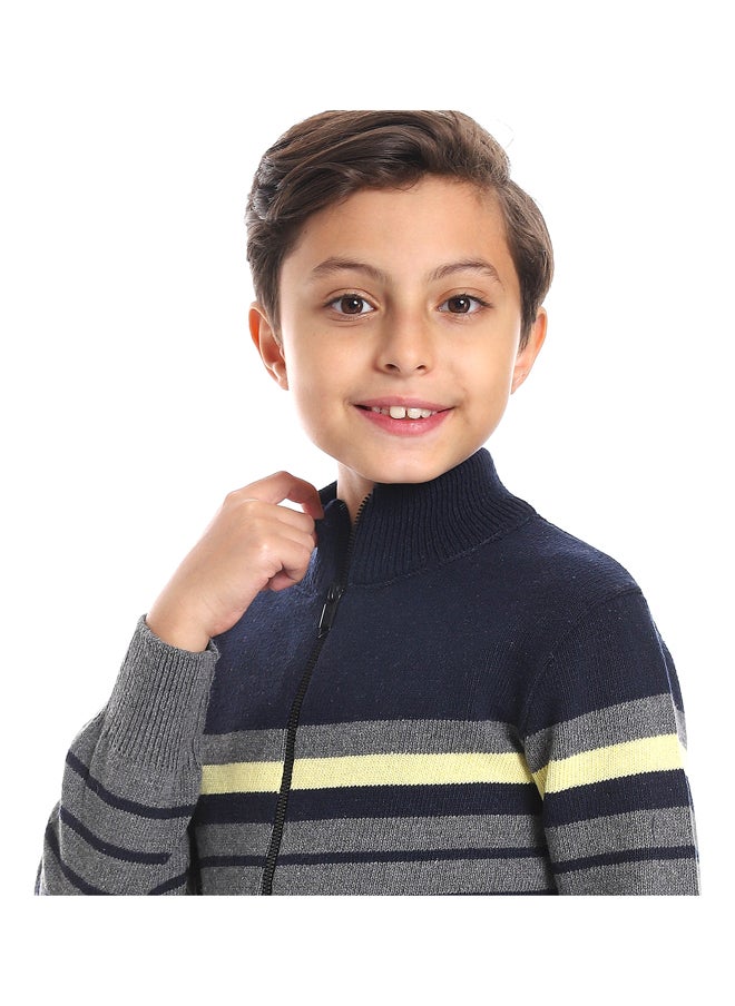Andora - Stripped Navy Blue, Charcoal Grey & Light Yellow Boys Sweater_Multicolour - Image 1