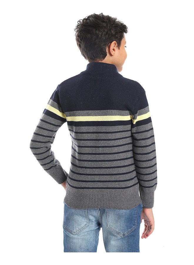 Andora - Stripped Navy Blue, Charcoal Grey & Light Yellow Boys Sweater_Multicolour - Image 1