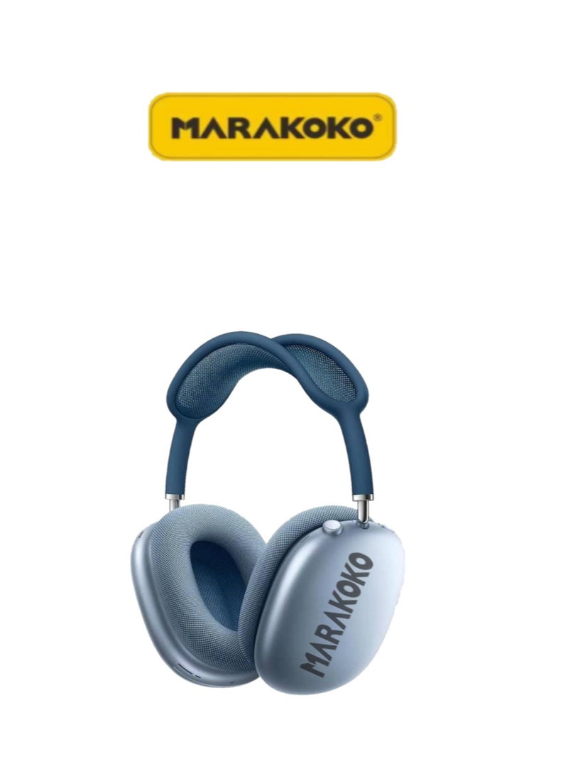 Marakoko Headphones with clear sound quality. Fast Bluetooth 5.3 headphones. Distinctive design. Wireless headphones similar to Apple. Wireless headphones with a noise-canceling microphone. Wireless headphones with stereo sound. Wireless Bluetooth headphones with an external memory port. Sound-isolating headphones from the Maracoco brand, model MA-EP98.  - Image 1