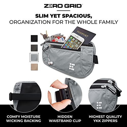 Zero Grid حزام المال للسفر الآمن - حامل جواز سفر رفيع مانع لتقنية RFID - حقيبة خفية للخصر للنقود وبطاقات الائتمان والمستندات - قابلة للاخفاء تحت الملابس، حزام سفر مقاوم للماء للرجال والنساء - Image 2