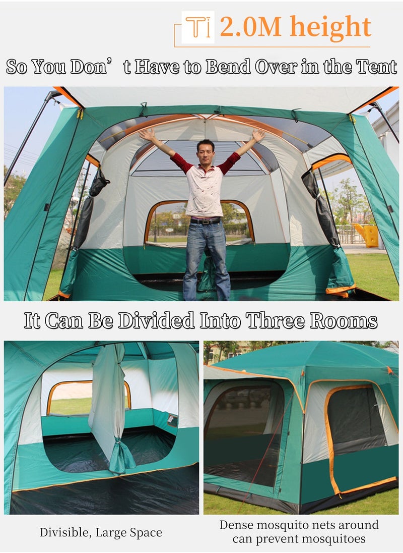 LEOKOR Camping Tent 8-12 Person, Outdoor Sports Travel Picnic Tent with 2 Rooms & 1 Living Room, Sunproof/Rainproof/UPF 50+ UV Protection Wind Resistant Tent with Carry Bag for Family Gathering Hiking Mountaineering, 430x305x200CM  - Image 3