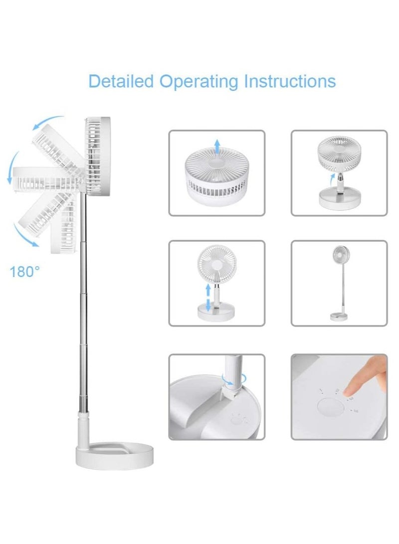 Pedestal Fan Foldaway, Portable, Rechargeable, Integrated 7200mAh battery, Desk or Floor suitable for Home Kitchen Camping (White) (No remote control) - Image 4