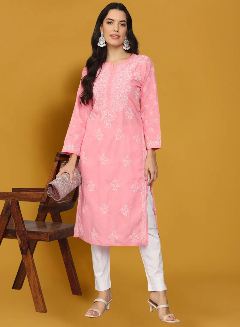 Alaya Women Hand Embroidered Chikankari Cotton Kurta-AL4043