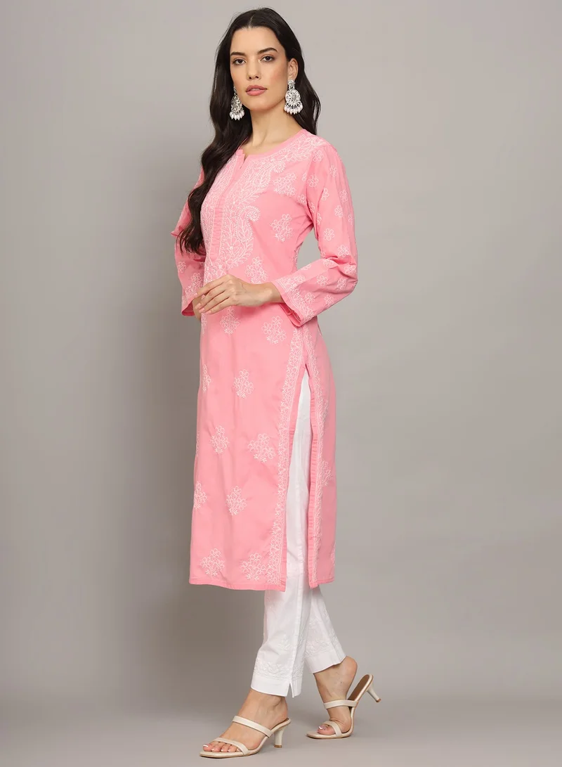Alaya Women Hand Embroidered Chikankari Cotton Kurta-AL4043
