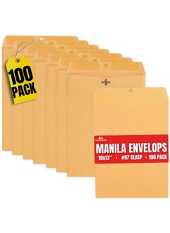 1InTheOffice Manila Envelopes 10X13 Kraft Envelopes 97 Self Seal Yellow Brown Large Envelopes Clasp Manila 100 Pack  - Image 1
