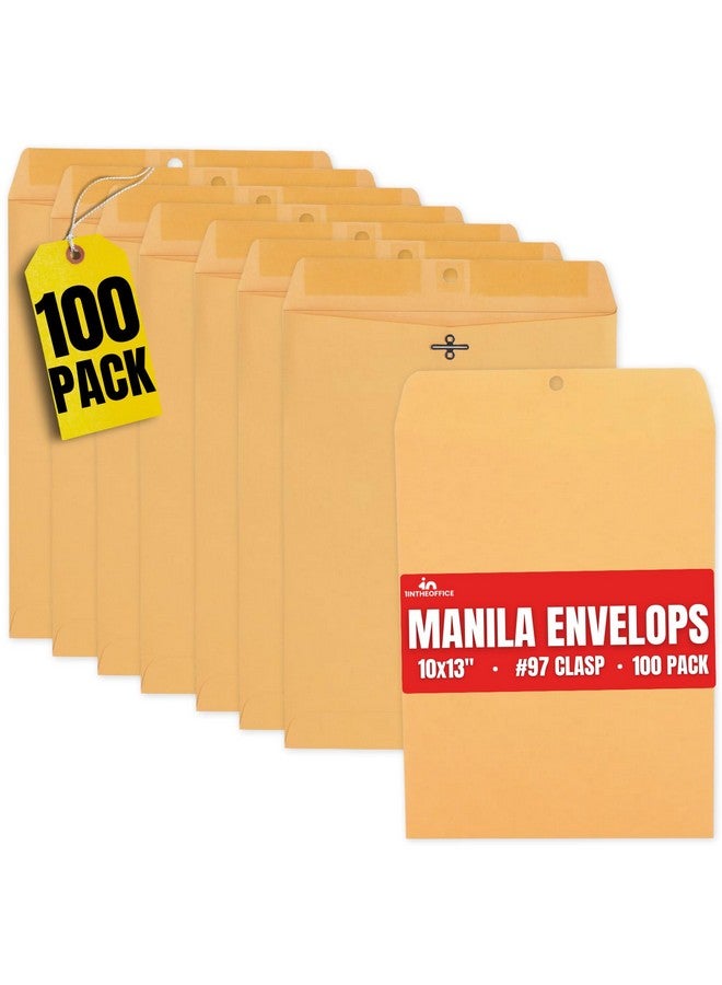 1InTheOffice Manila Envelopes 10X13 Kraft Envelopes 97 Self Seal Yellow Brown Large Envelopes Clasp Manila 100 Pack - Image 1