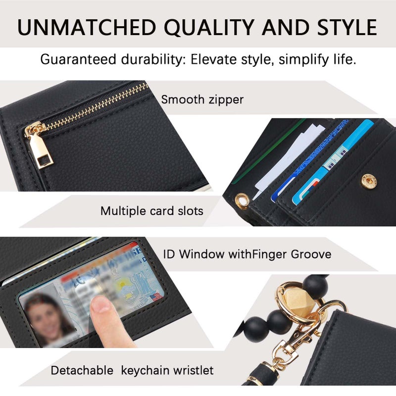 Sunpour Keychain Wallet RFID Wristlet Wallets for Women,Small Wallets Woman Key Chain Wallet with Coin Pocket and Id Window (Black) - Image 4