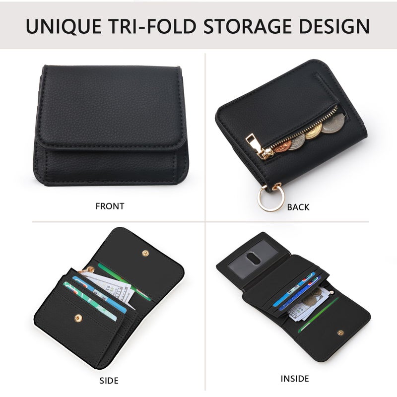 Sunpour Keychain Wallet RFID Wristlet Wallets for Women,Small Wallets Woman Key Chain Wallet with Coin Pocket and Id Window (Black) - Image 3
