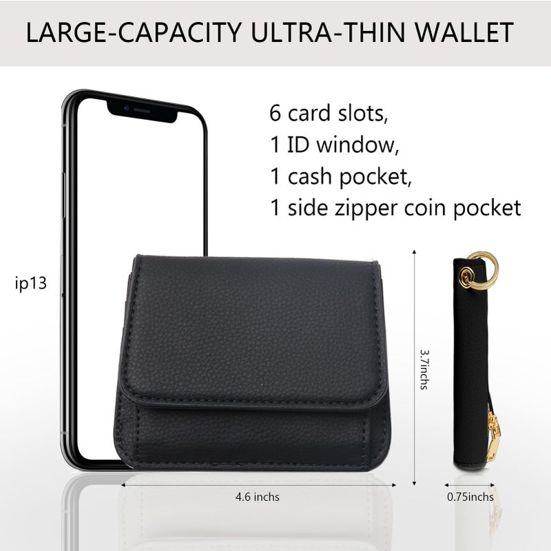 Sunpour Keychain Wallet RFID Wristlet Wallets for Women,Small Wallets Woman Key Chain Wallet with Coin Pocket and Id Window (Black) - Image 2